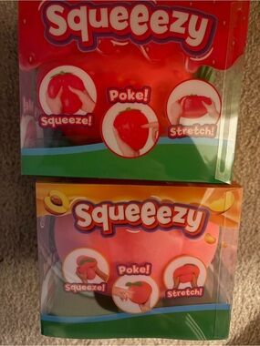 Squeeezy Stretchy Fruit Stress Toys - Pink & Red peach and strawberry bundle